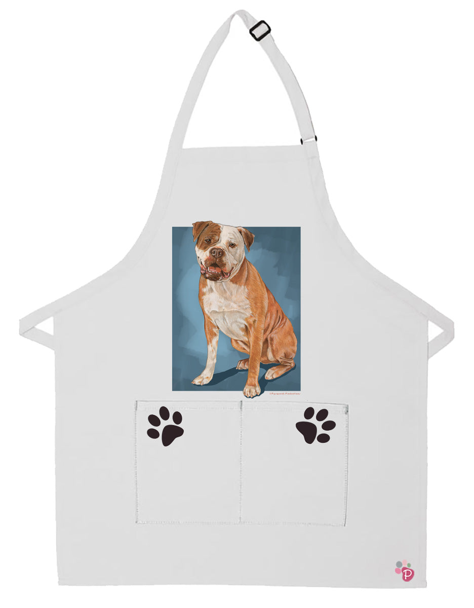 American Bulldog Dog Apron Two Pocket Bib Apron with Adj Neck - Pipsqueakproductions