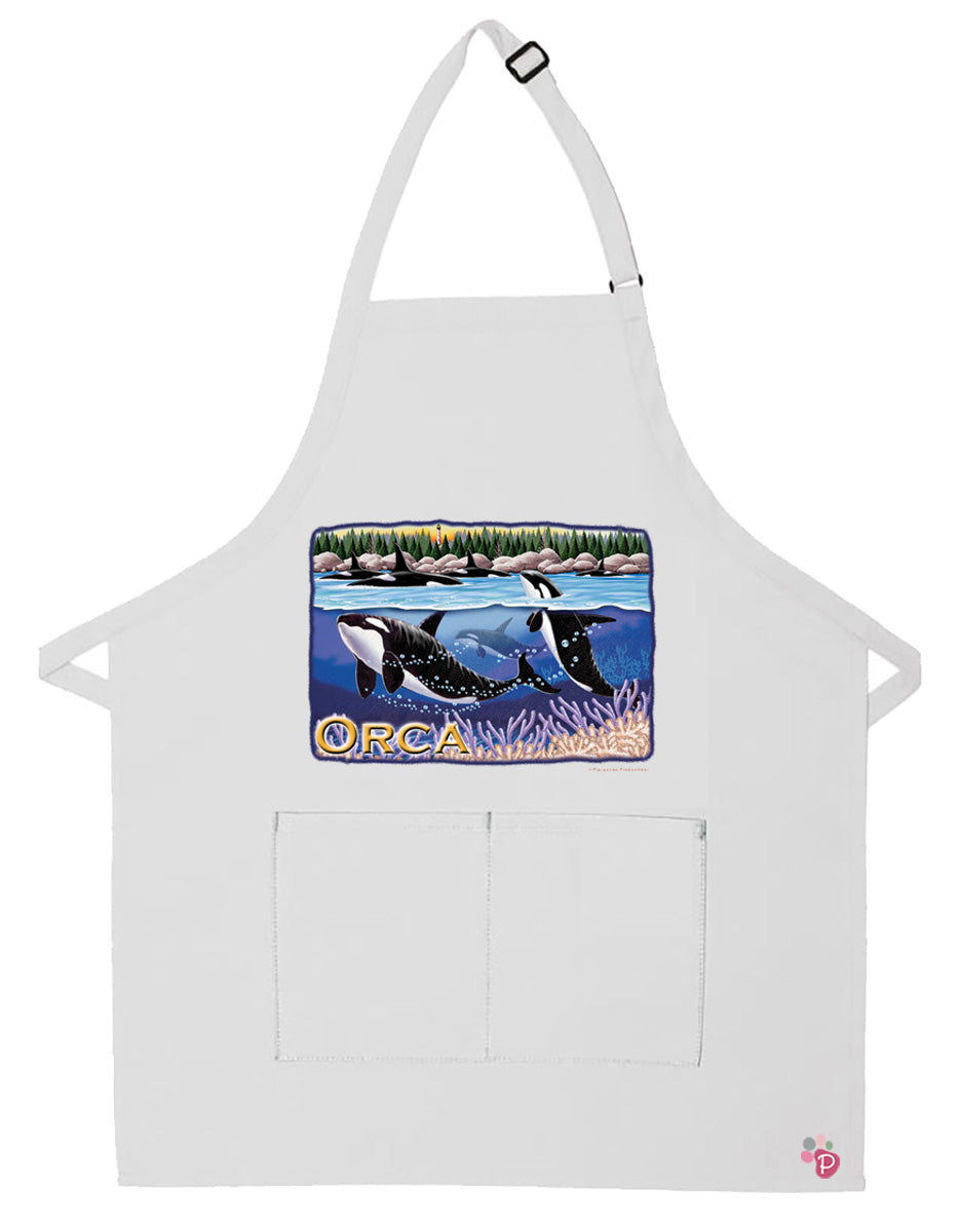 Orca Whale Apron Two Pocket Bib Apron with Adj Neck - Pipsqueakproductions