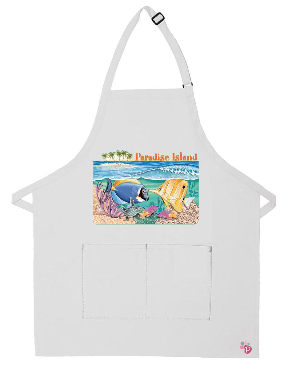 Blue Surgeon and Butterfly Fish Apron Two Pocket Bib Apron with Adj Neck - Pipsqueakproductions