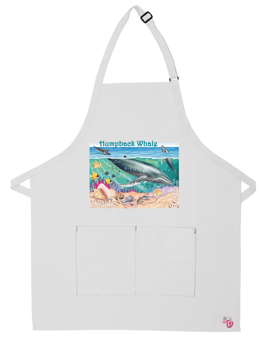 Humpback Whale Apron Two Pocket Bib Apron with Adj Neck - Pipsqueakproductions