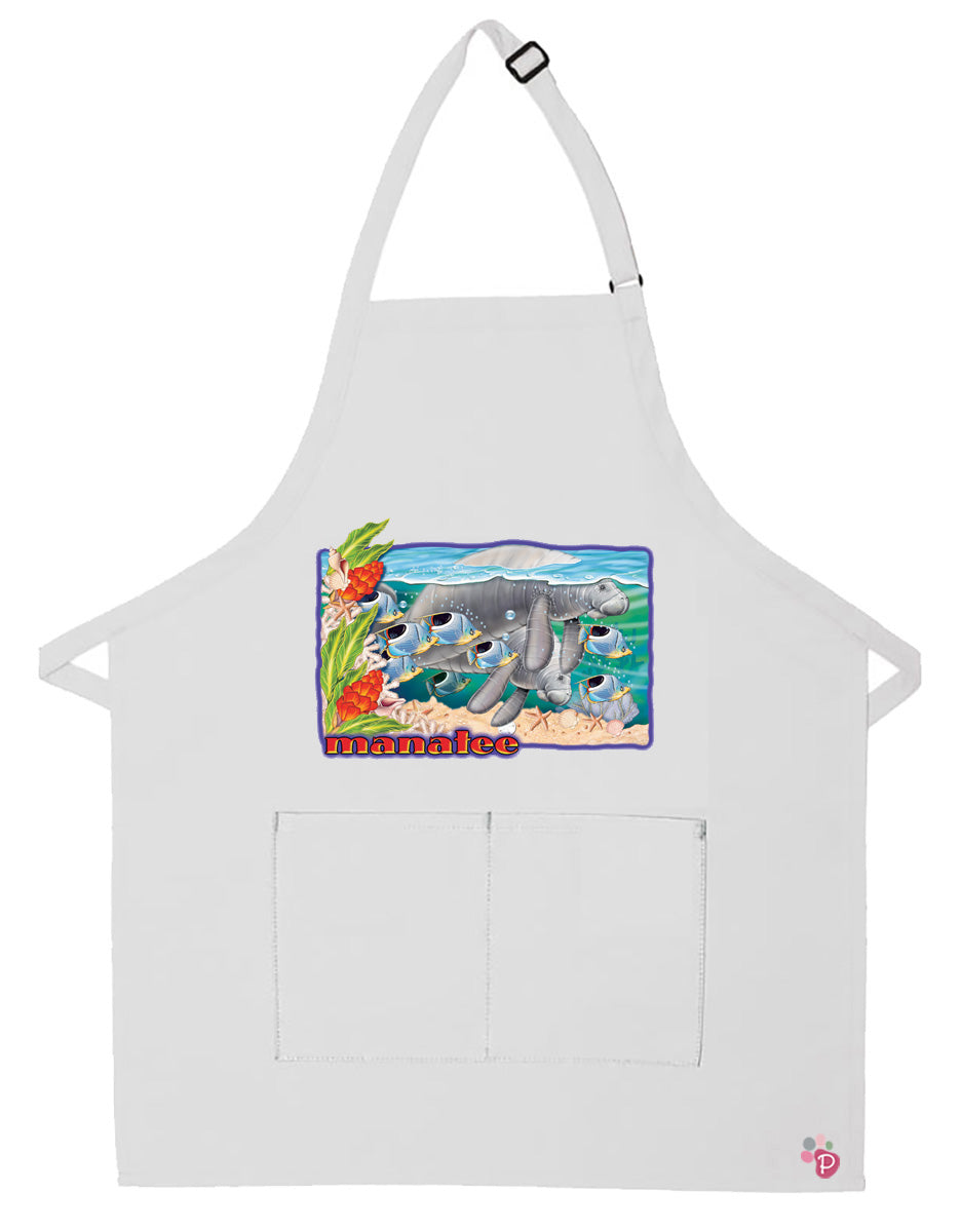 Manatee Apron Two Pocket Bib Apron with Adj Neck - Pipsqueakproductions