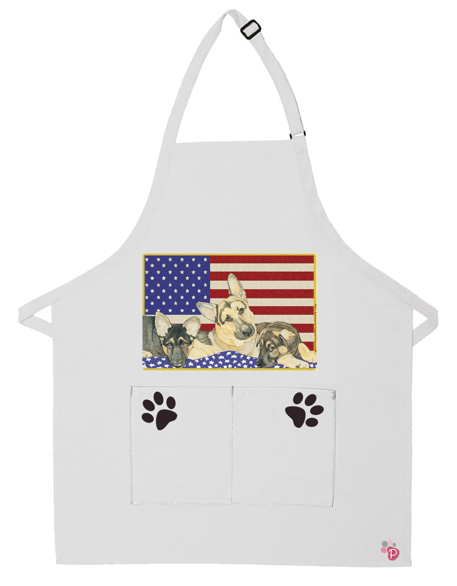 German Shepherd Patriotic Apron Two Pocket Bib Apron with Adj Neck - Pipsqueakproductions