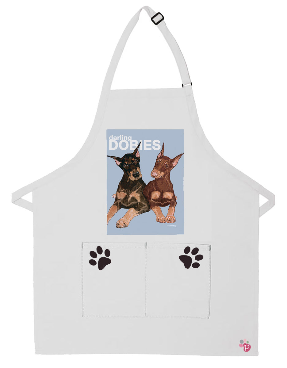 Doberman Dog Apron Two Pocket Bib Apron with Adj Neck - Pipsqueakproductions