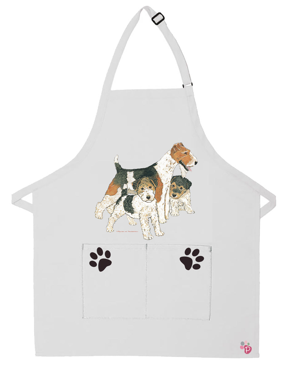 Fox Terrier Wire Dog Apron Two Pocket Bib Apron with Adj Neck - Pipsqueakproductions