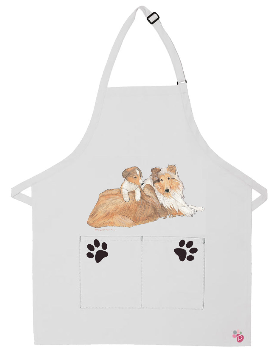 Collie Dog Apron Two Pocket Bib Apron with Adj Neck - Pipsqueakproductions