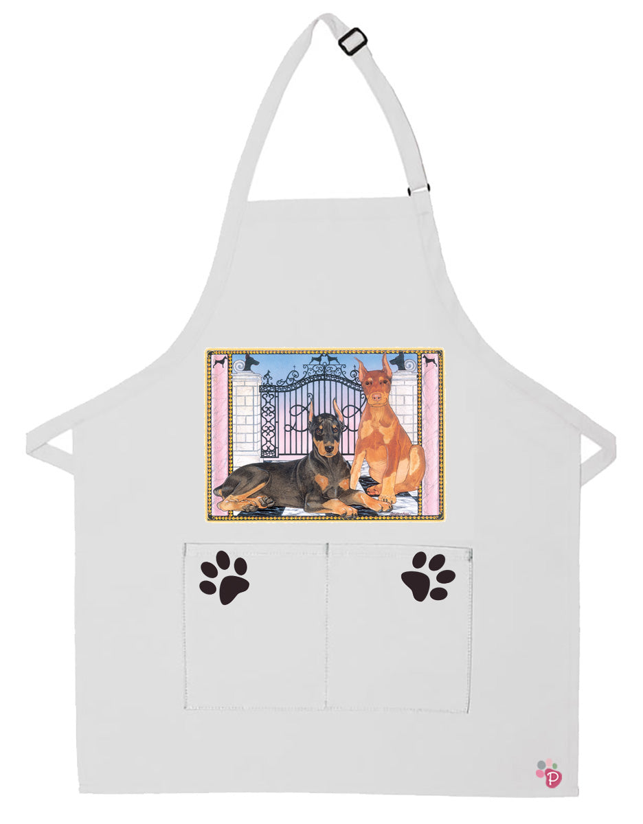 Doberman Dog Apron Two Pocket Bib Apron with Adj Neck - Pipsqueakproductions