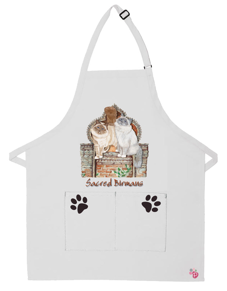 Birman Cat Apron Two Pocket Bib Apron with Adj Neck - Pipsqueakproductions