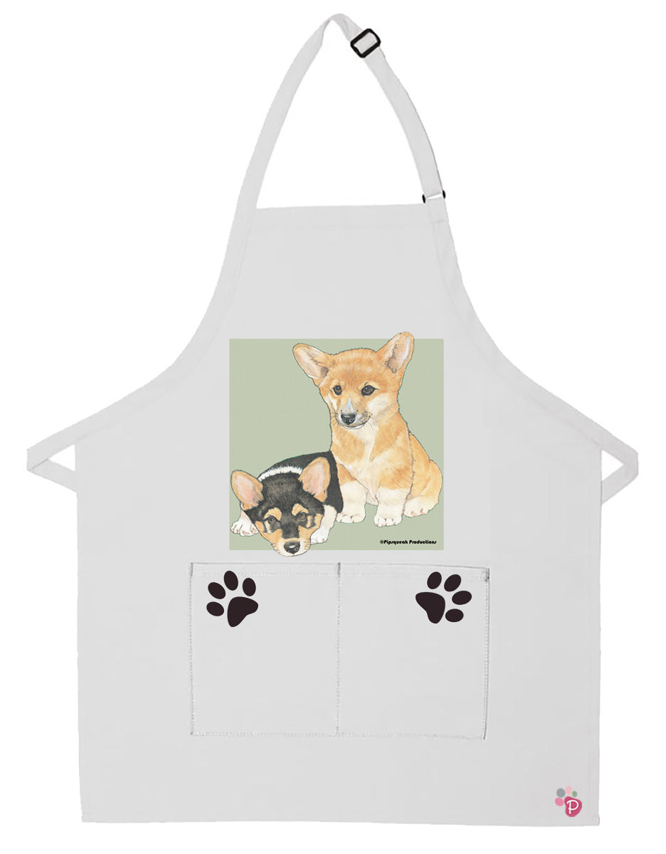 Corgi Welsh Pembroke Dog Apron Two Pocket Bib Apron with Adj Neck - Pipsqueakproductions