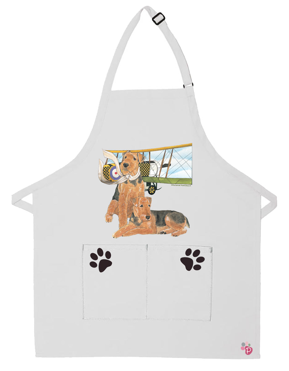 Airedale Terrier Dog Apron Two Pocket Bib Apron with Adj Neck - Pipsqueakproductions
