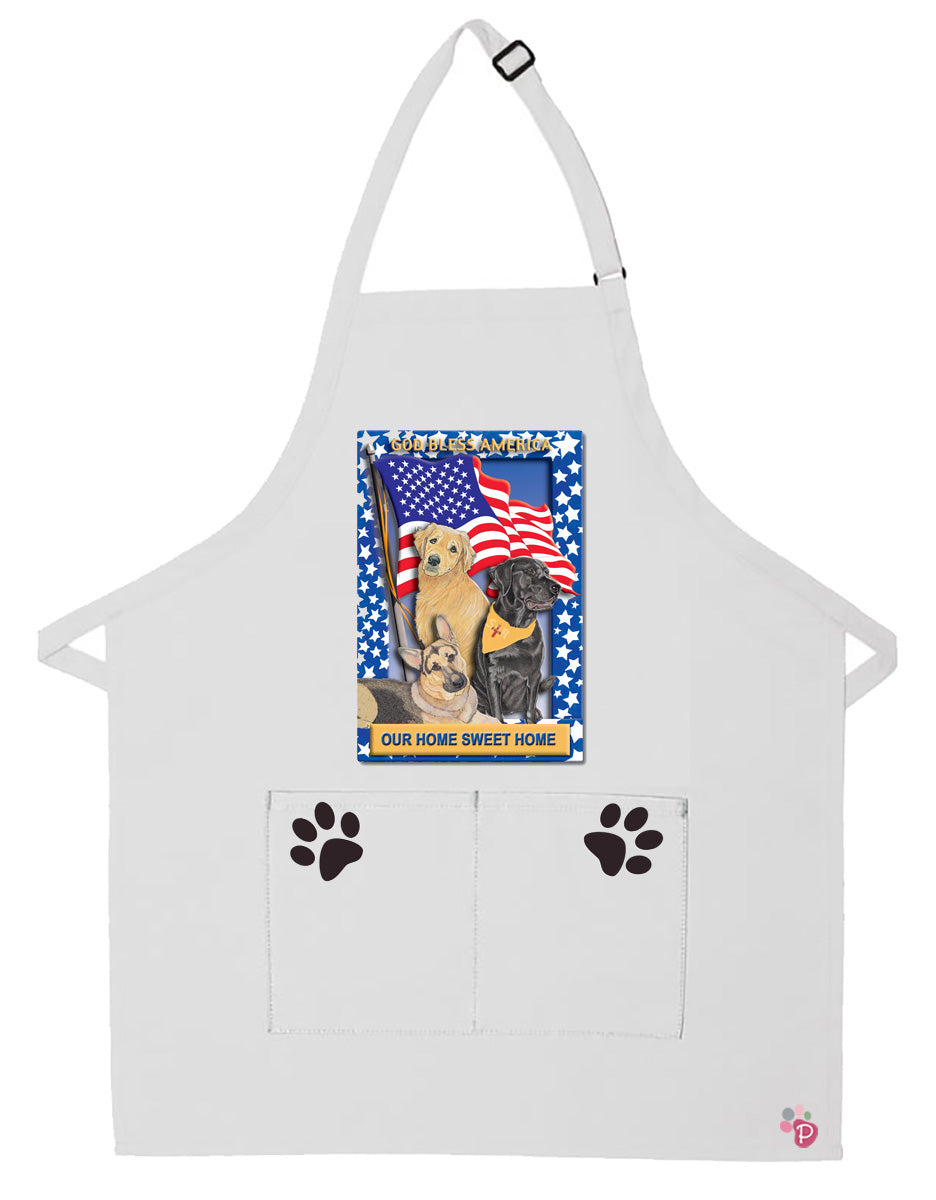 Dogs Patriotic Apron Two Pocket Bib Apron with Adj Neck - Pipsqueakproductions