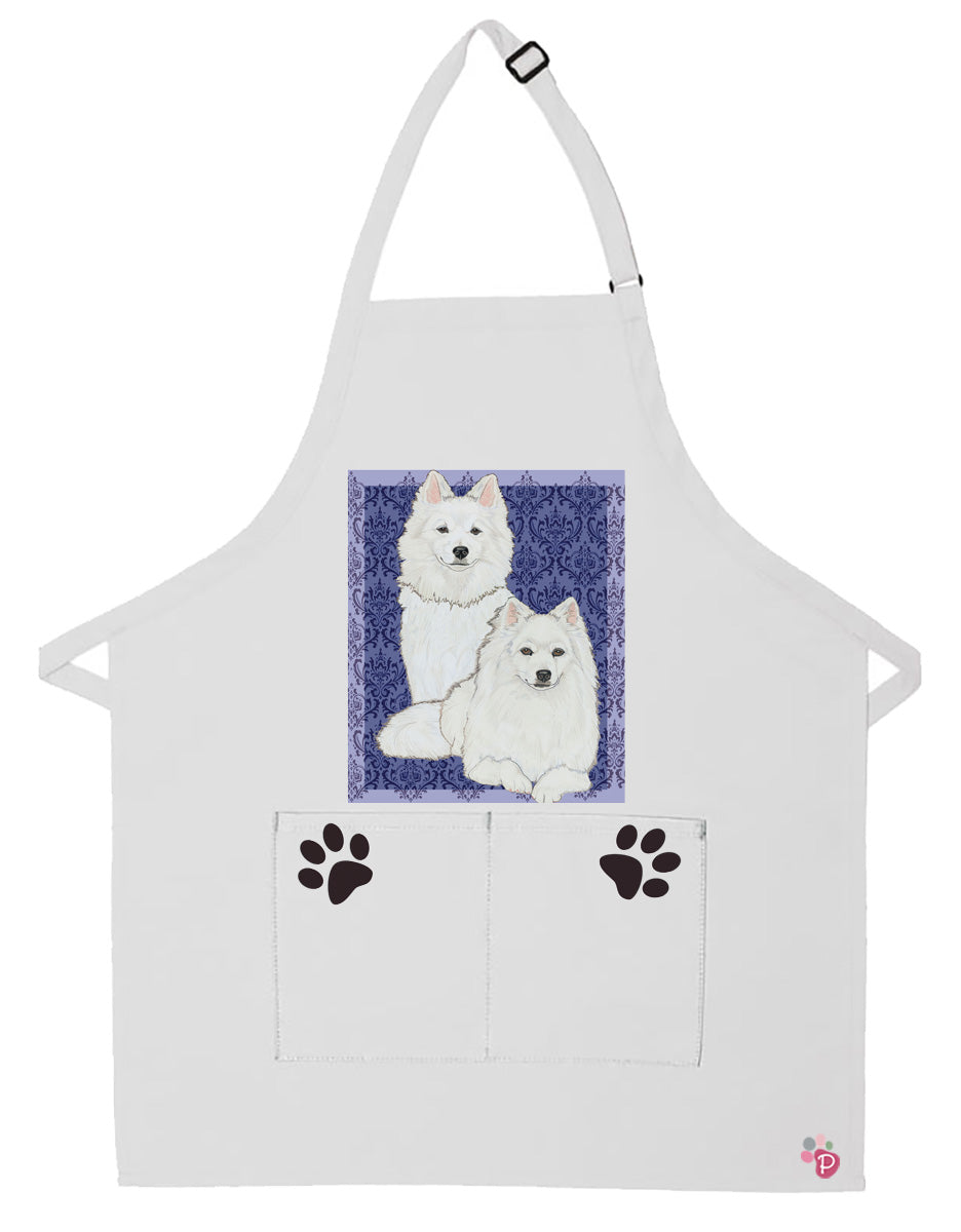 American Eskimo Dog Apron Two Pocket Bib Apron with Adj Neck - Pipsqueakproductions