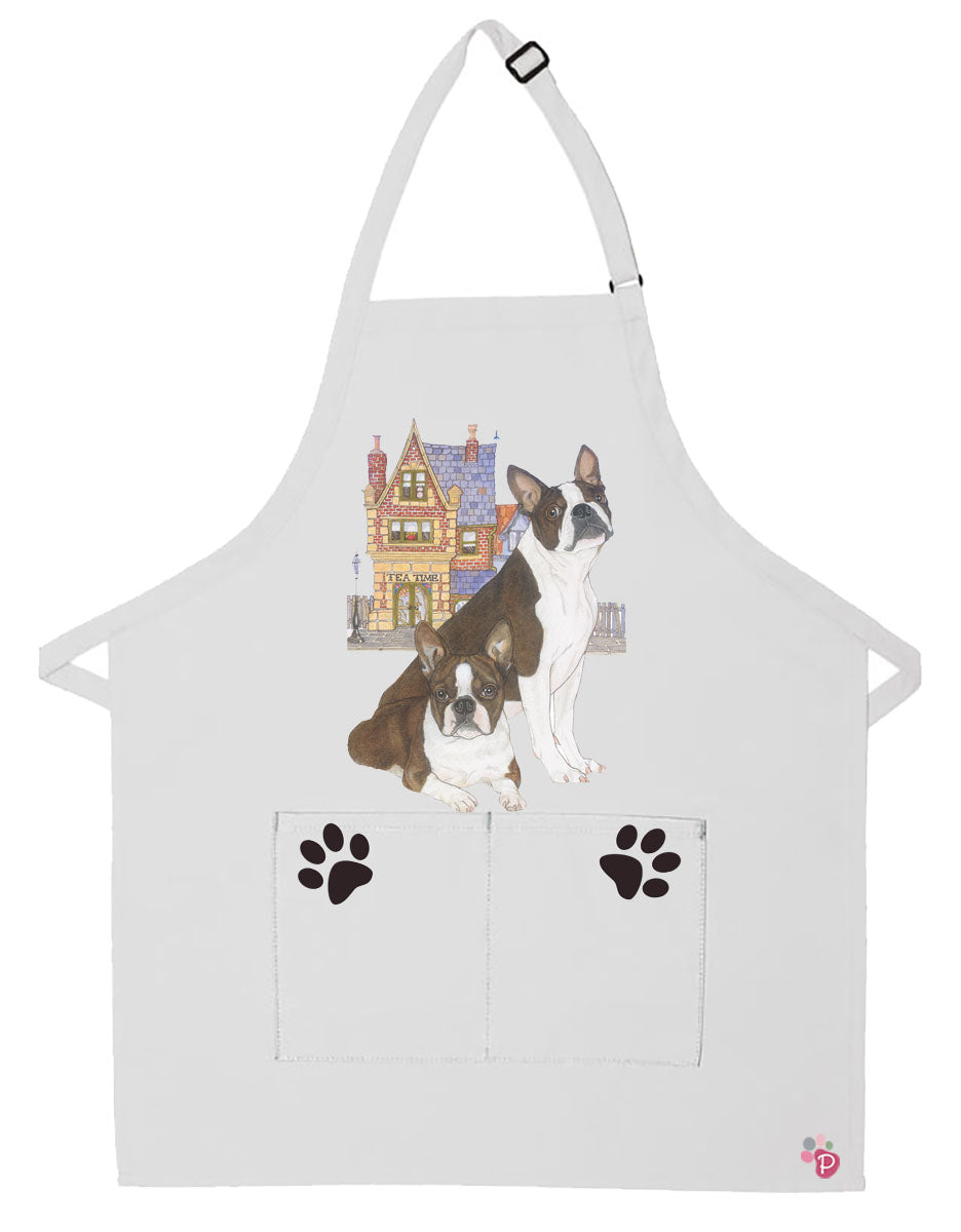 Boston Terrier Dog Tea for Two Apron Two Pocket Bib Apron with Adj Neck - Pipsqueakproductions
