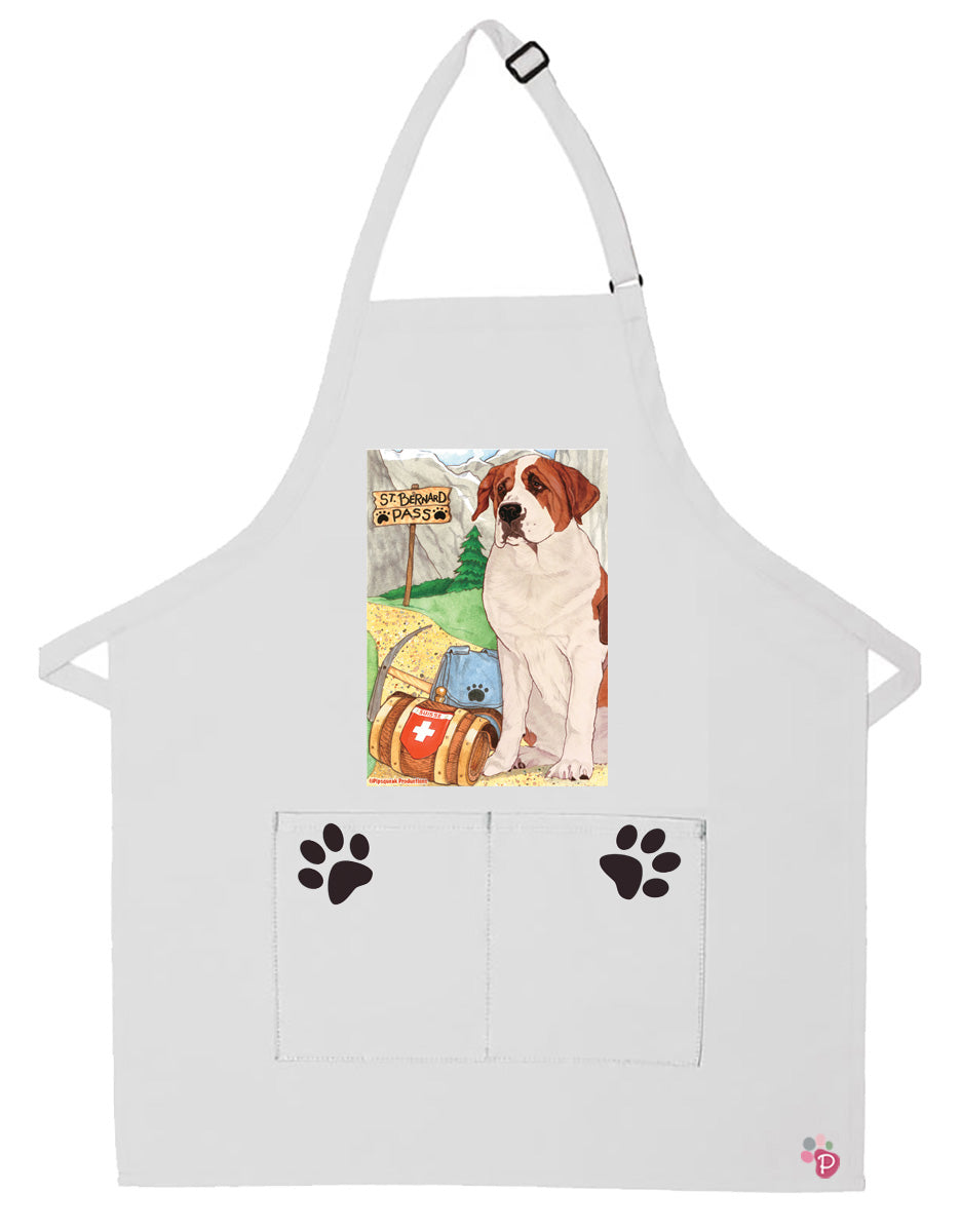 Saint Bernard Dog Apron Two Pocket Bib Apron with Adj Neck - Pipsqueakproductions