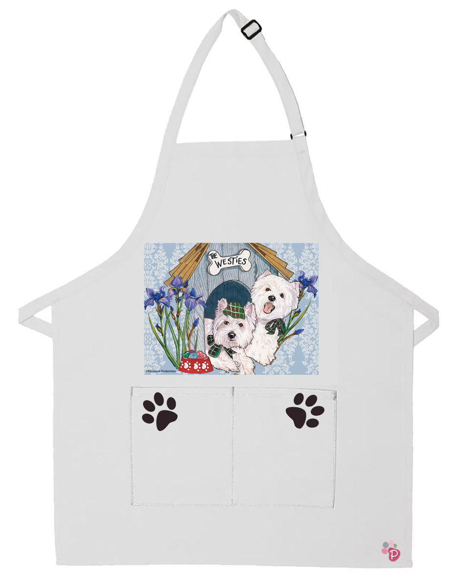 West Highland Terrier Westie Dog Apron Two Pocket Bib Apron with Adj Neck - Pipsqueakproductions
