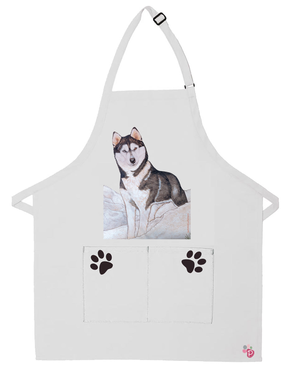 Siberian Husky Dog Apron Two Pocket Bib Apron with Adj Neck - Pipsqueakproductions