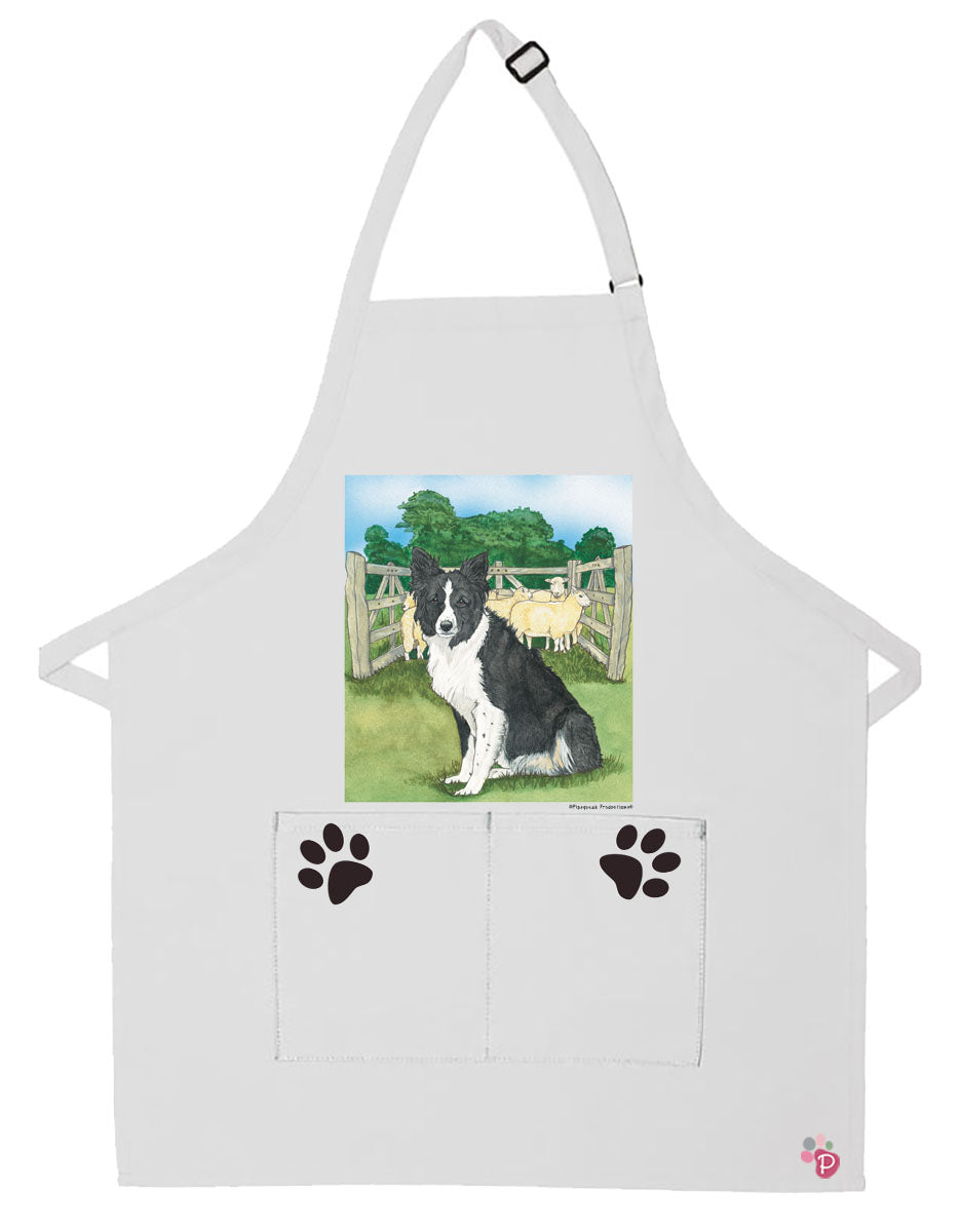 Border Collie Dog with Sheep Apron Two Pocket Bib Apron with Adj Neck - Pipsqueakproductions