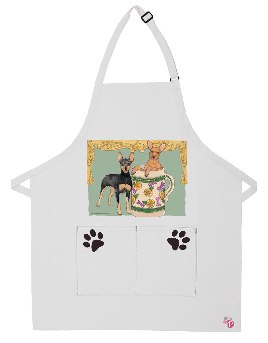 Miniature Pinscher Min Pin Dog Apron Two Pocket Bib Apron with Adj Neck - Pipsqueakproductions