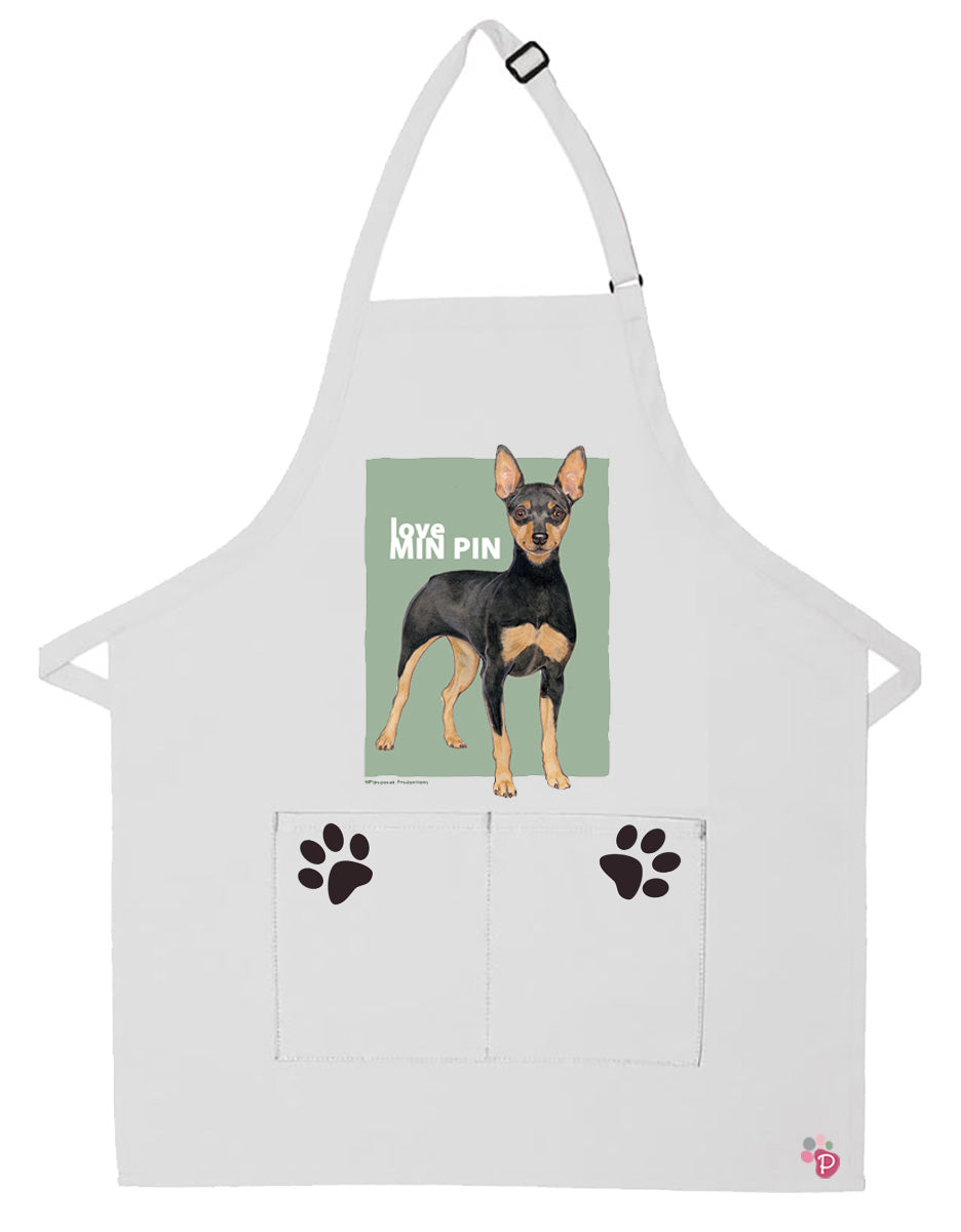 Miniature Pinscher Min Pin Dog Apron Two Pocket Bib Apron with Adj Neck - Pipsqueakproductions