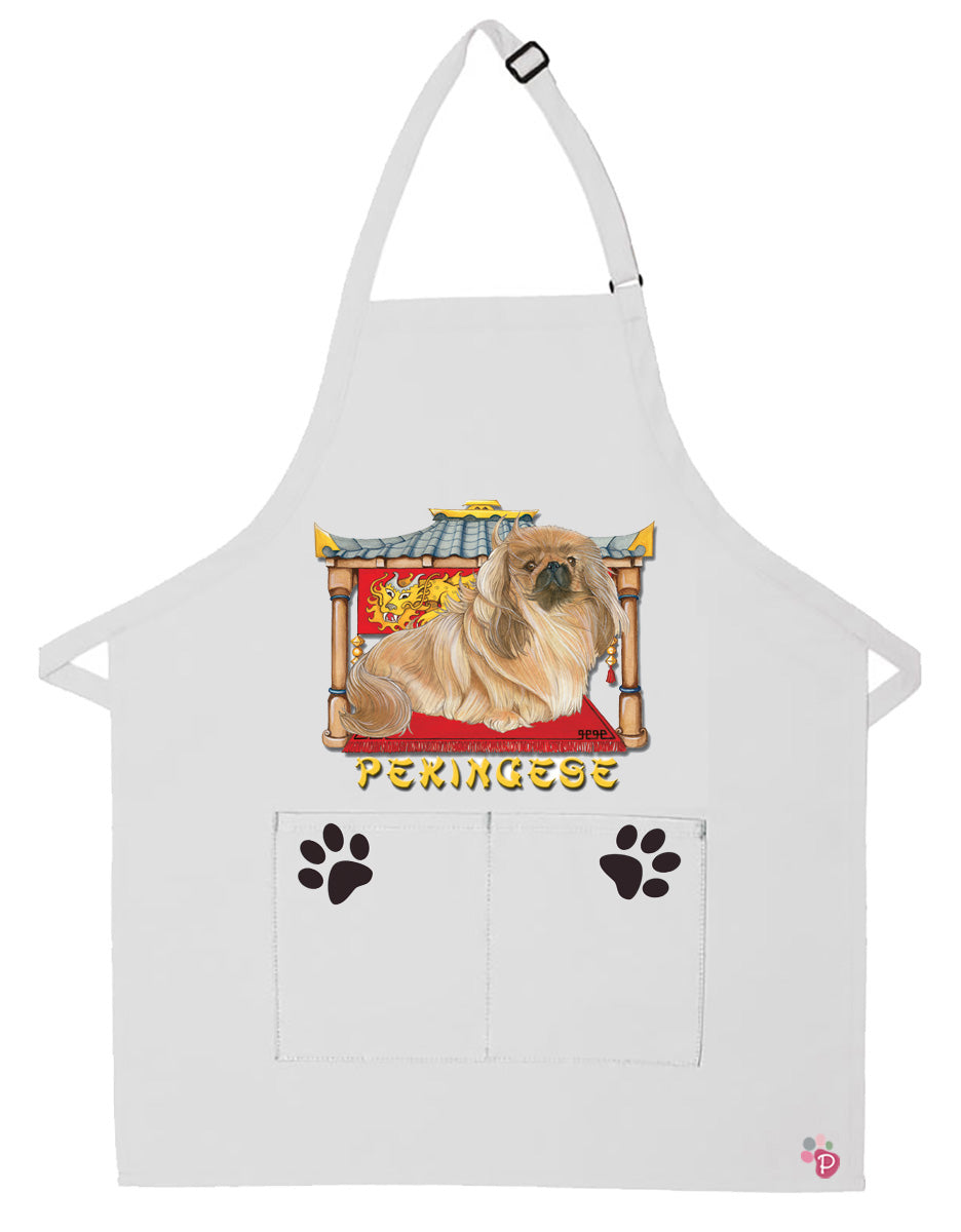 Pekingese Dog Apron Two Pocket Bib Apron with Adj Neck - Pipsqueakproductions