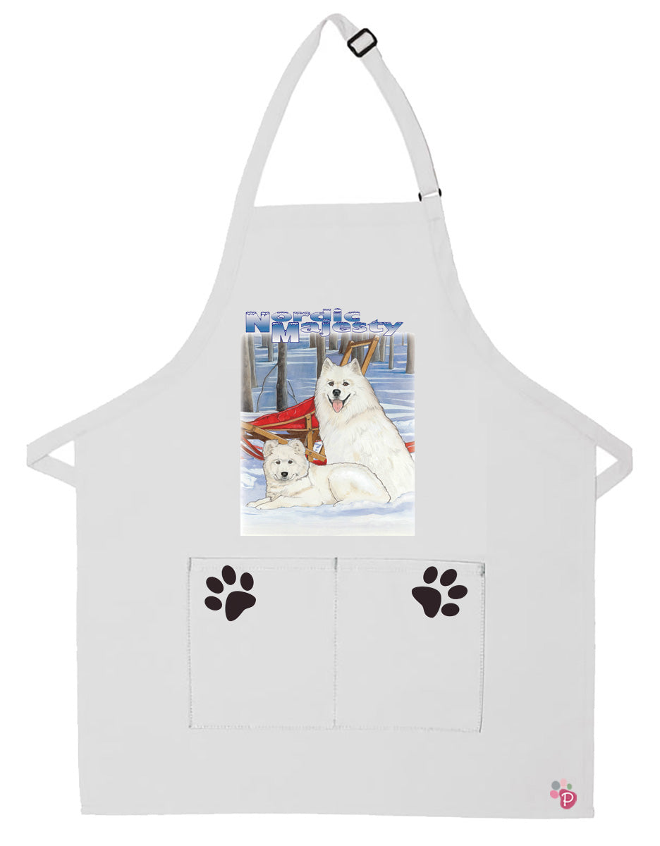 Samoyed Dog Apron Two Pocket Bib Apron with Adj Neck - Pipsqueakproductions