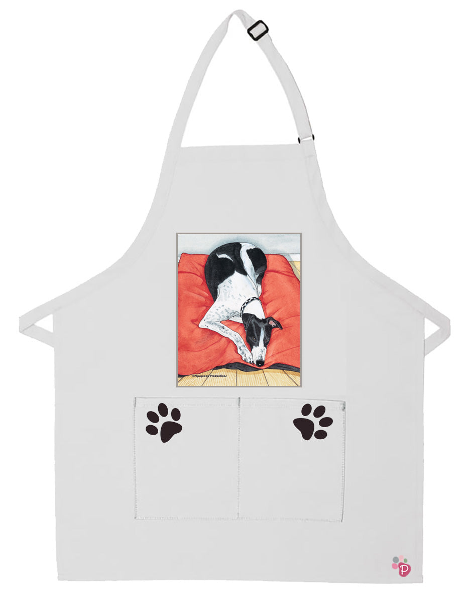 Greyhound Black with White Greyhound Dog Apron Two Pocket Bib Apron with Adj Neck - Pipsqueakproductions