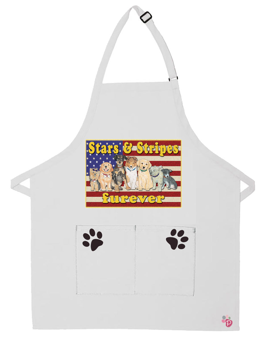 Dogs Patriotic Apron Two Pocket Bib Apron with Adj Neck - Pipsqueakproductions