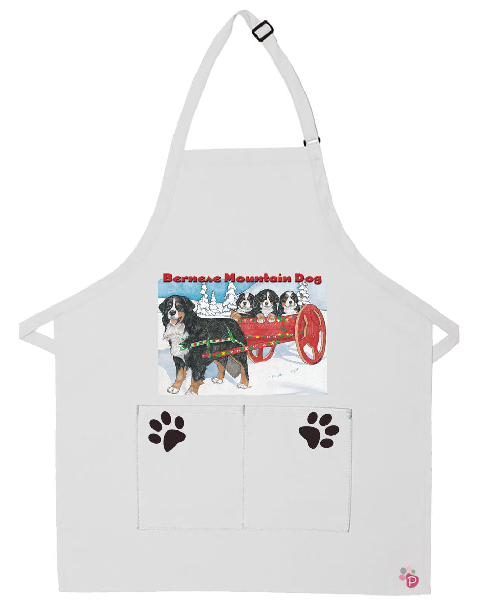 Bernese Mountain Dog Cart Apron Two Pocket Bib Apron with Adj Neck - Pipsqueakproductions