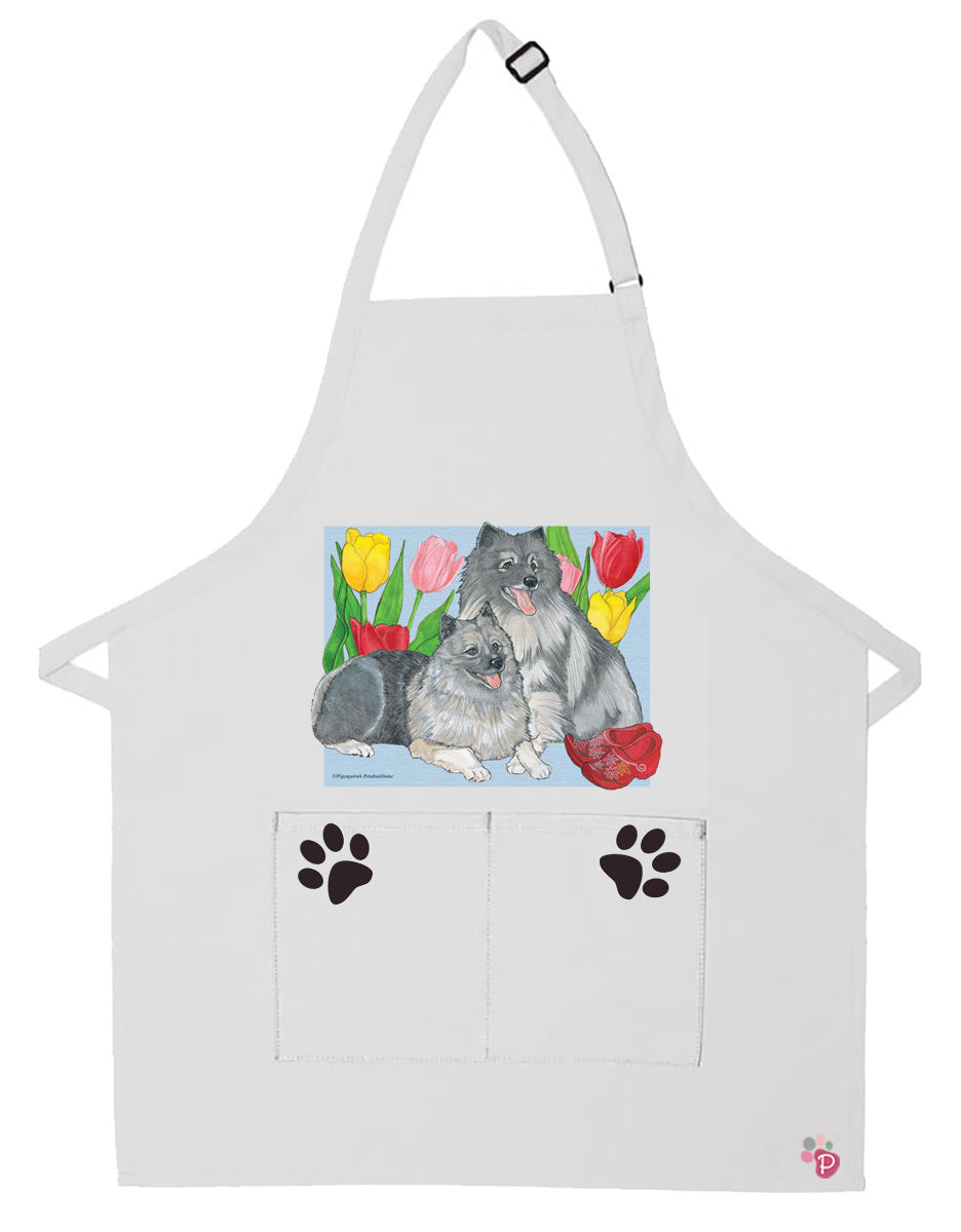 Keeshond Dog Apron Two Pocket Bib Apron with Adj Neck - Pipsqueakproductions
