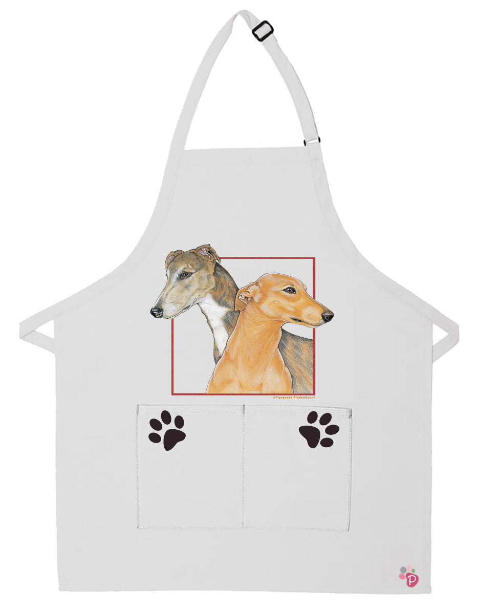 Greyhound Dog Apron Two Pocket Bib Apron with Adj Neck - Pipsqueakproductions