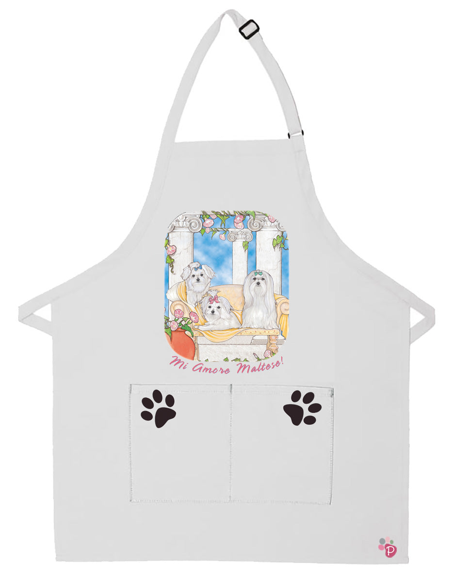 Maltese Dog Apron Two Pocket Bib Apron with Adj Neck - Pipsqueakproductions