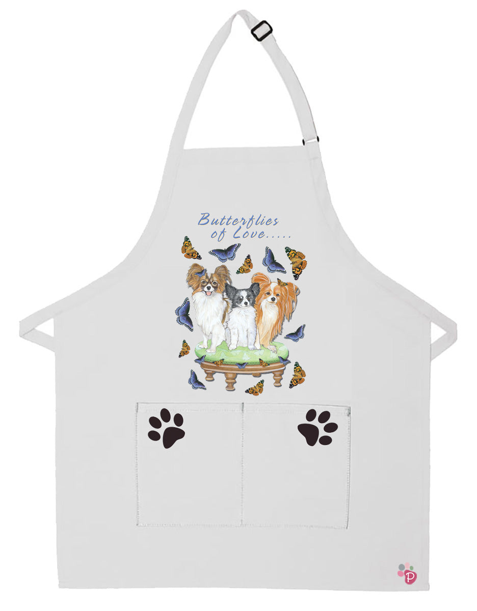 Papillon Dog Apron Two Pocket Bib Apron with Adj Neck - Pipsqueakproductions