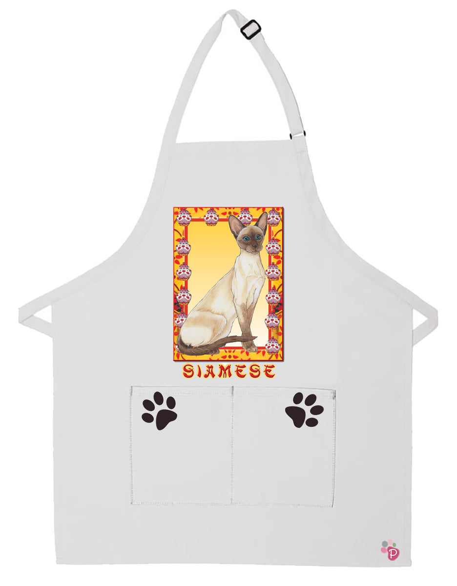 Cat Siamese Cat Apron Two Pocket Bib Apron with Adj Neck - Pipsqueakproductions