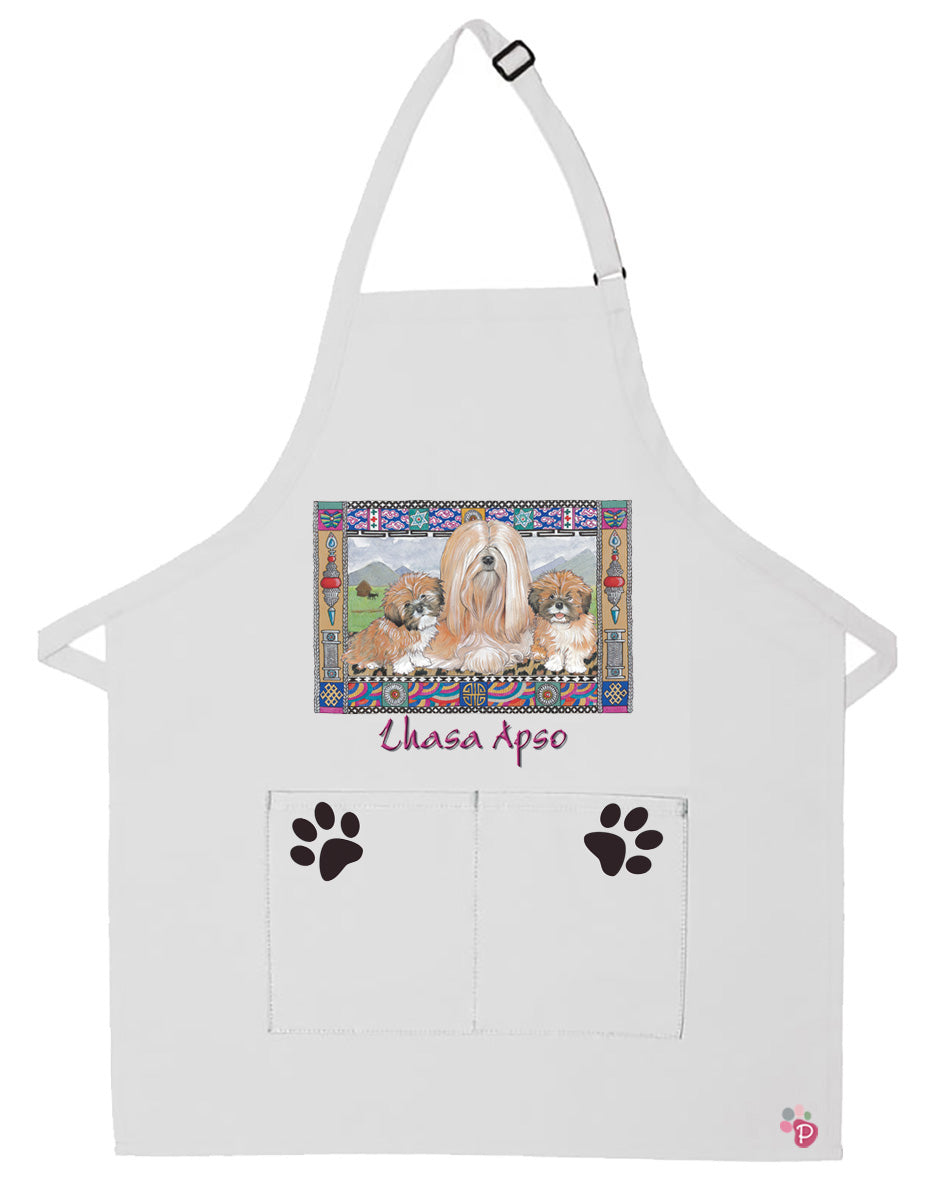 Lhasa Apso Dog Apron Two Pocket Bib Apron with Adj Neck - Pipsqueakproductions