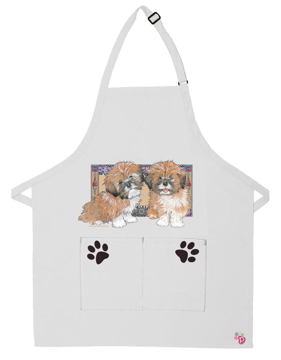 Lhasa Apso Dog Apron Two Pocket Bib Apron with Adj Neck - Pipsqueakproductions