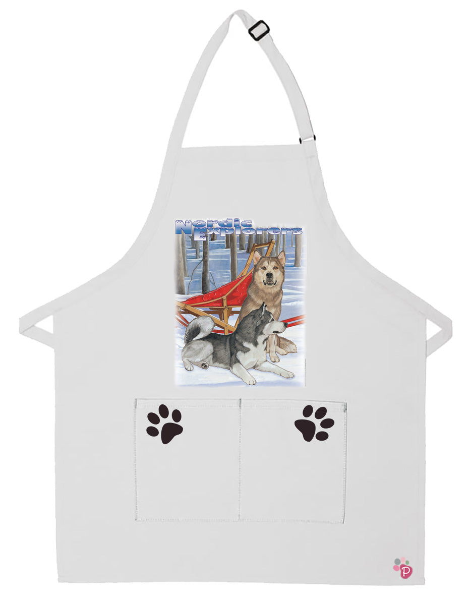 Alaskan Malamute Dog Apron Two Pocket Bib Apron with Adj Neck - Pipsqueakproductions