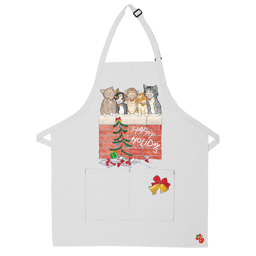 Cats Caroling Christmas Apron Two Pocket Bib Apron with Adj Neck - Pipsqueakproductions
