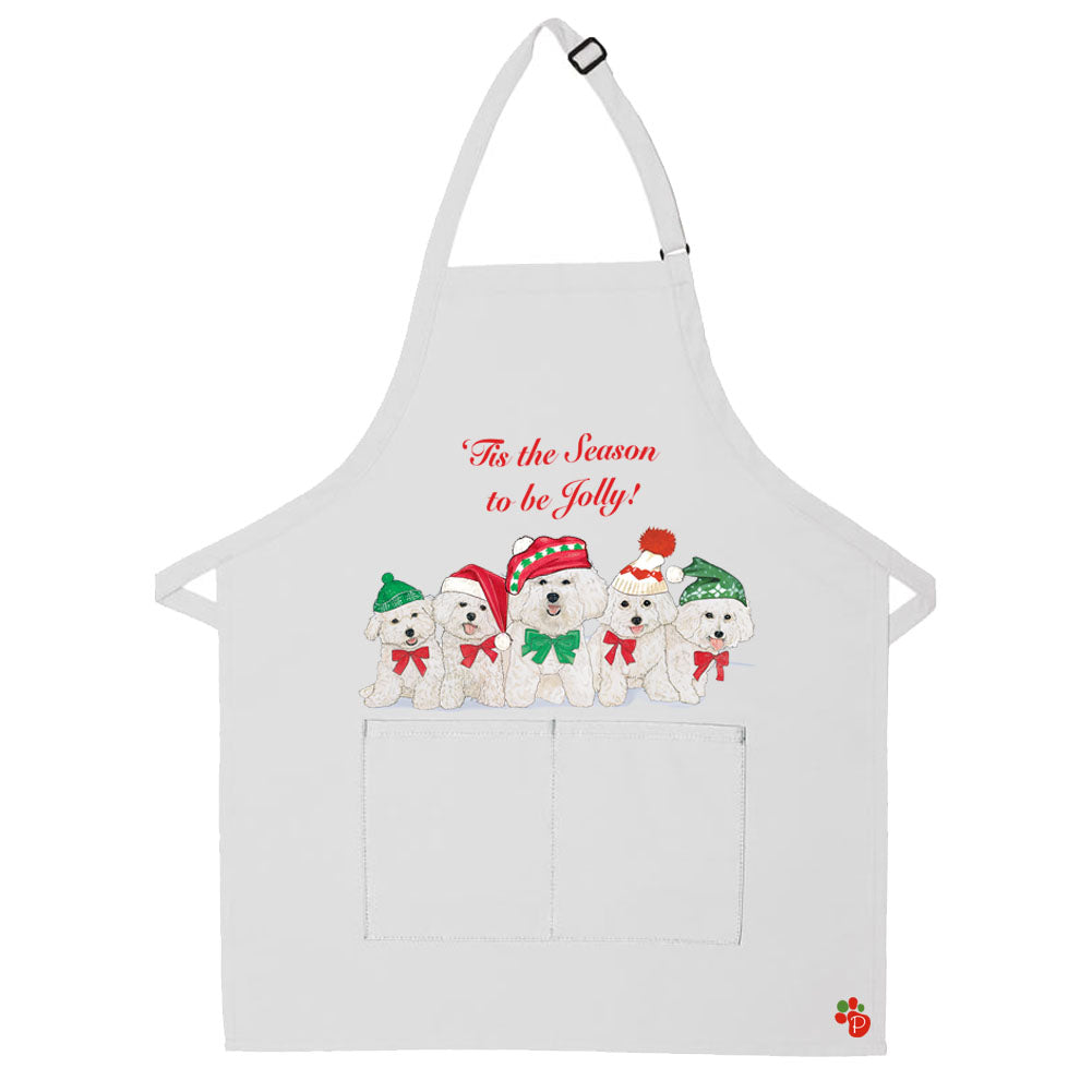 Bichon Frise Dog Christmas Apron Two Pocket Bib Apron with Adj Neck - Pipsqueakproductions