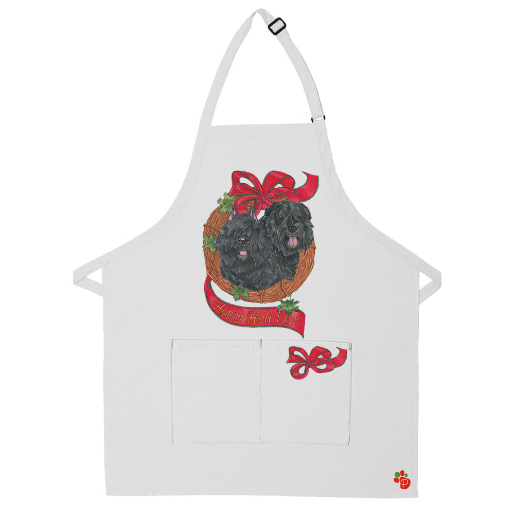 Bouvier des Flandres Dog Wreath Christmas Apron Two Pocket Bib Apron with Adj Neck - Pipsqueakproductions