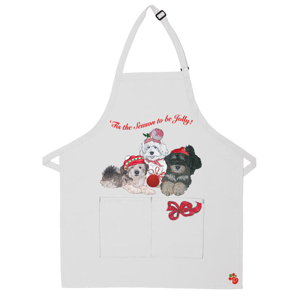 Havanese Dog Christmas Apron Two Pocket Bib Apron with Adj Neck - Pipsqueakproductions