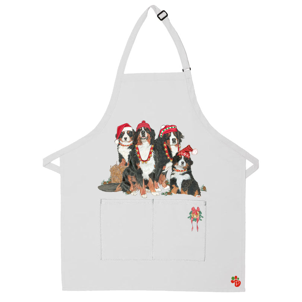 Bernese Mountain Dog Christmas Apron Two Pocket Bib Apron with Adj Neck - Pipsqueakproductions