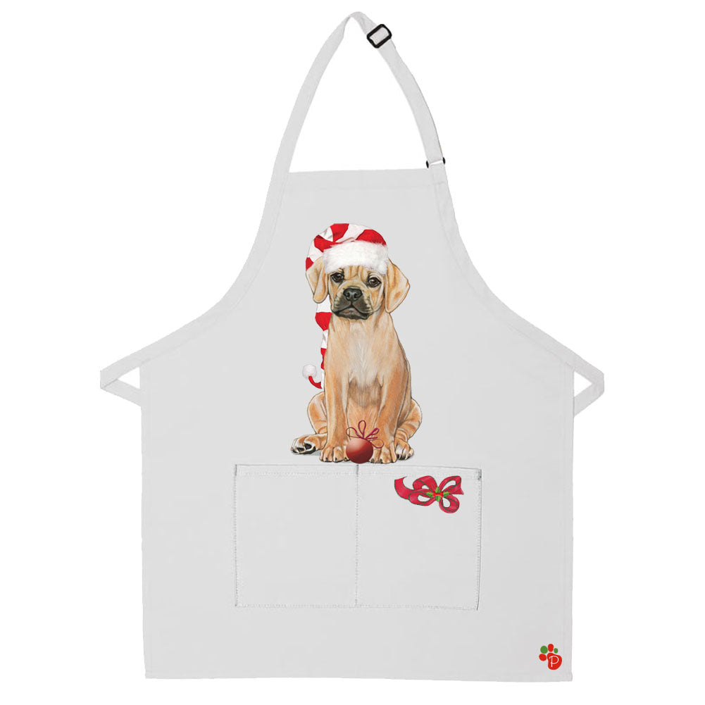 Puggle Dog Christmas Apron Two Pocket Bib Apron with Adj Neck - Pipsqueakproductions