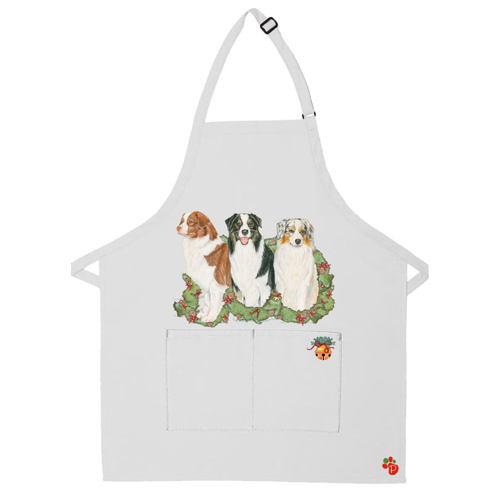 Australian Shepherd Aussie Dog Christmas Apron Two Pocket Bib Apron with Adj Neck - Pipsqueakproductions