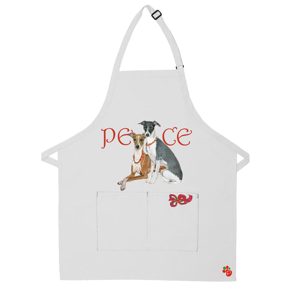Italian Greyhound Dog Christmas Apron Two Pocket Bib Apron with Adj Neck - Pipsqueakproductions