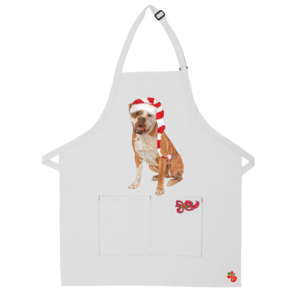 American Bulldog Christmas Apron Two Pocket Bib Apron with Adj Neck - Pipsqueakproductions