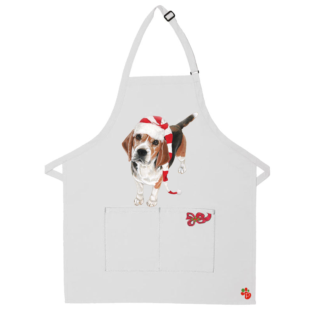 Beagle Dog Christmas Apron Two Pocket Bib Apron with Adj Neck - Pipsqueakproductions