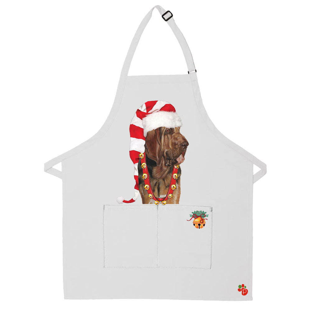 Bloodhound Dog Christmas Apron Two Pocket Bib Apron with Adj Neck - Pipsqueakproductions