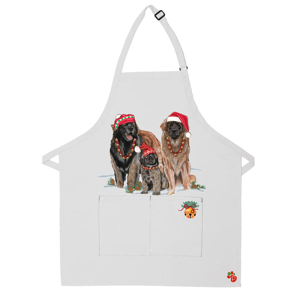 Leonberger Dog Christmas Apron Two Pocket Bib Apron with Adj Neck - Pipsqueakproductions