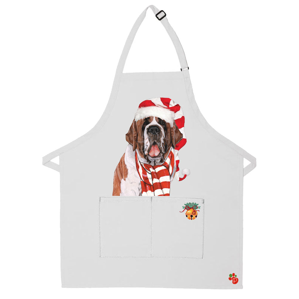 Saint Bernard Dog Christmas Apron Two Pocket Bib Apron with Adj Neck - Pipsqueakproductions