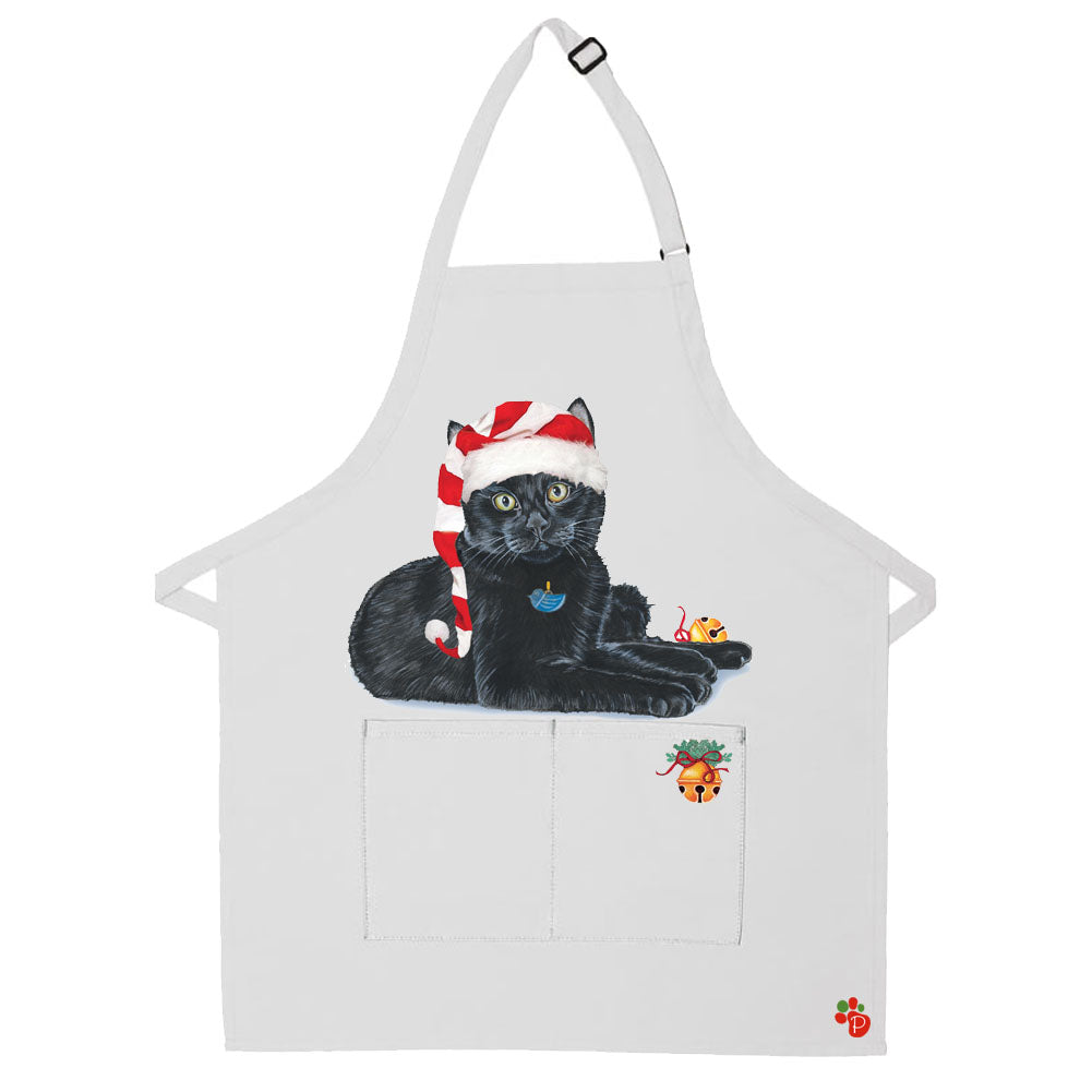 Black Cat Christmas Apron Two Pocket Bib Apron with Adj Neck - Pipsqueakproductions