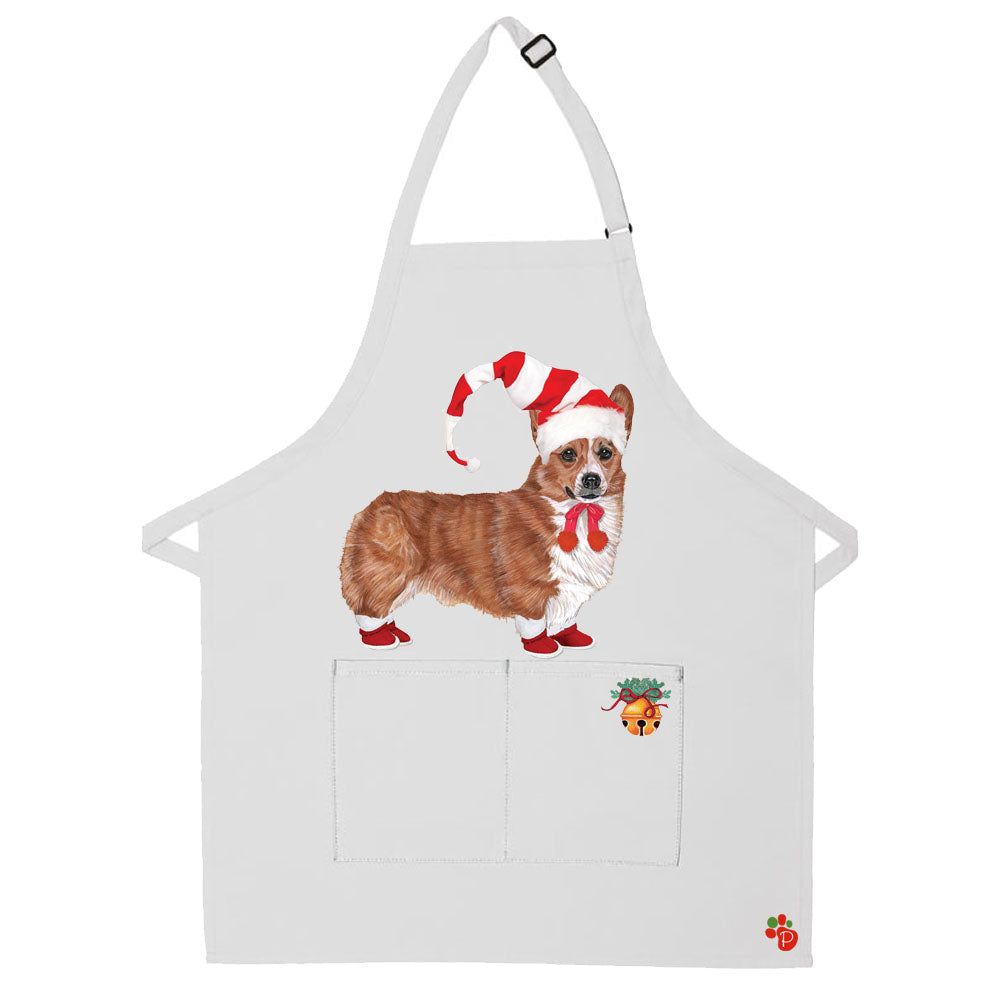 Corgi Welsh Pembroke Dog Christmas Apron Two Pocket Bib Apron with Adj Neck - Pipsqueakproductions